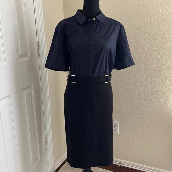 TORY BURCH Navy & Black Cotton & Wool Blend Dress Style#30142410 Sz.XL - Picture 2 of 13